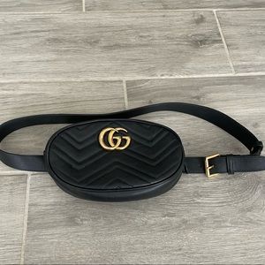 Gucci Black Leather Belt Bag Fanny Pack Calfskin Marmont Matelasse